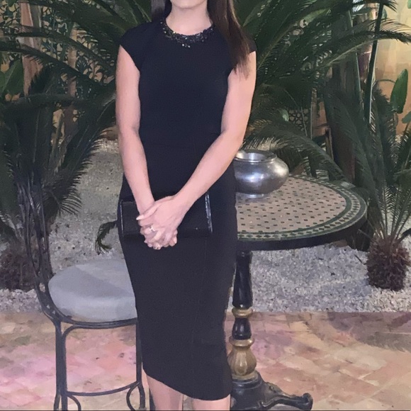 Ted Baker midi length black embellished neck dress - Picture 4 of 5